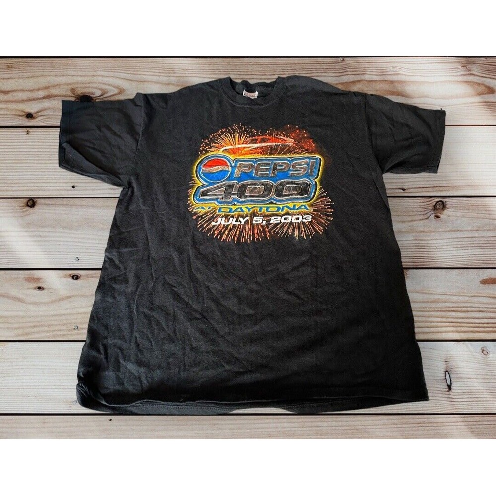 Vtg Mens Size Xl 2003 Pepsi 400 T-shirt Black Daytona NASCAR Racing Greg Biffle